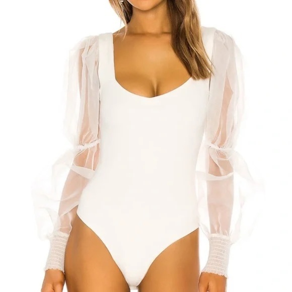 NBD Tops - NBD Revolve Blaine Bodysuit Puff Sleeve Coquette NWOT Size Small